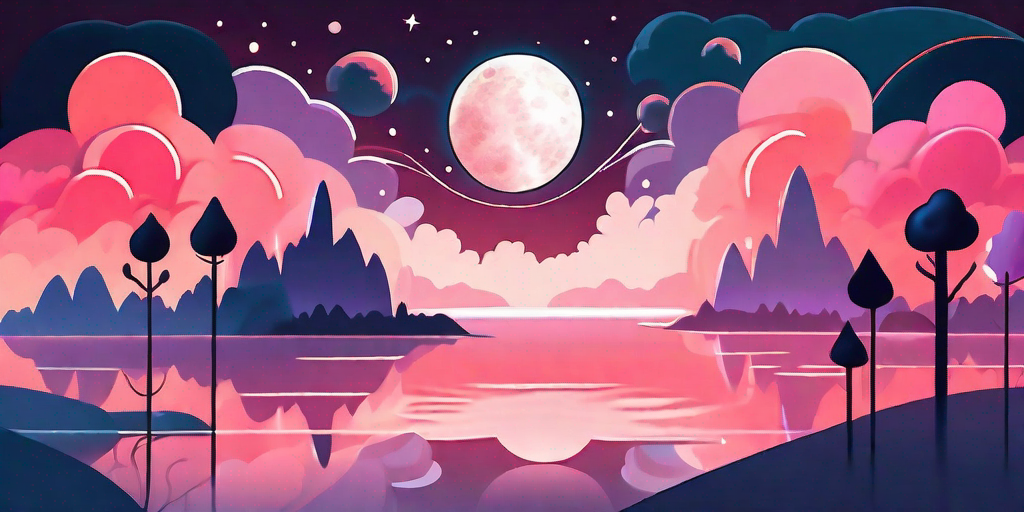 A serene nighttime landscape with a vibrant